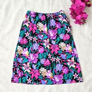 🌺 Vintage Kate Brooke Floral Skirt USA Made Elastic Waist Tropical Botanical 18